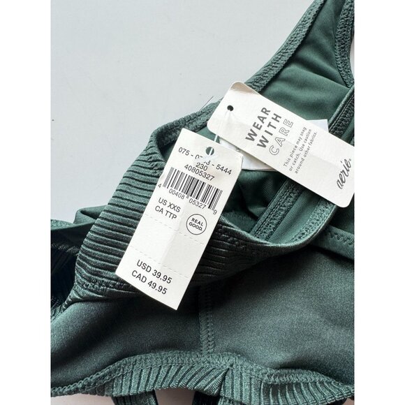 NWT AERIE Shine Rib Sycamore Dark Green Ribbed Scoop Neck Bikini Top, Size XXS - Picture 8 of 10